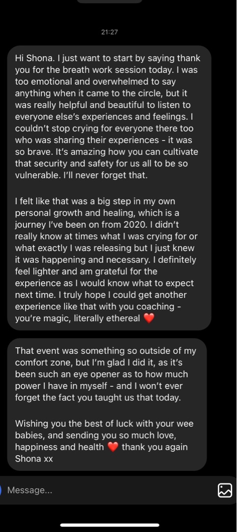 Shona providing hands-on guidance during breathwork